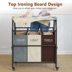 3 Section Laundry Sorter with ironing Board, Hamper with Wheels