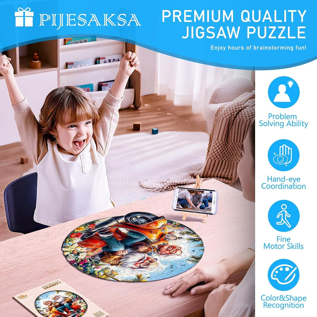 Wooden Puzzles for Adults, Motorcycle Granny Wooden Jigsaw Puzzle for Adults, Cool Wood Puzzles Adult, Unique Shape