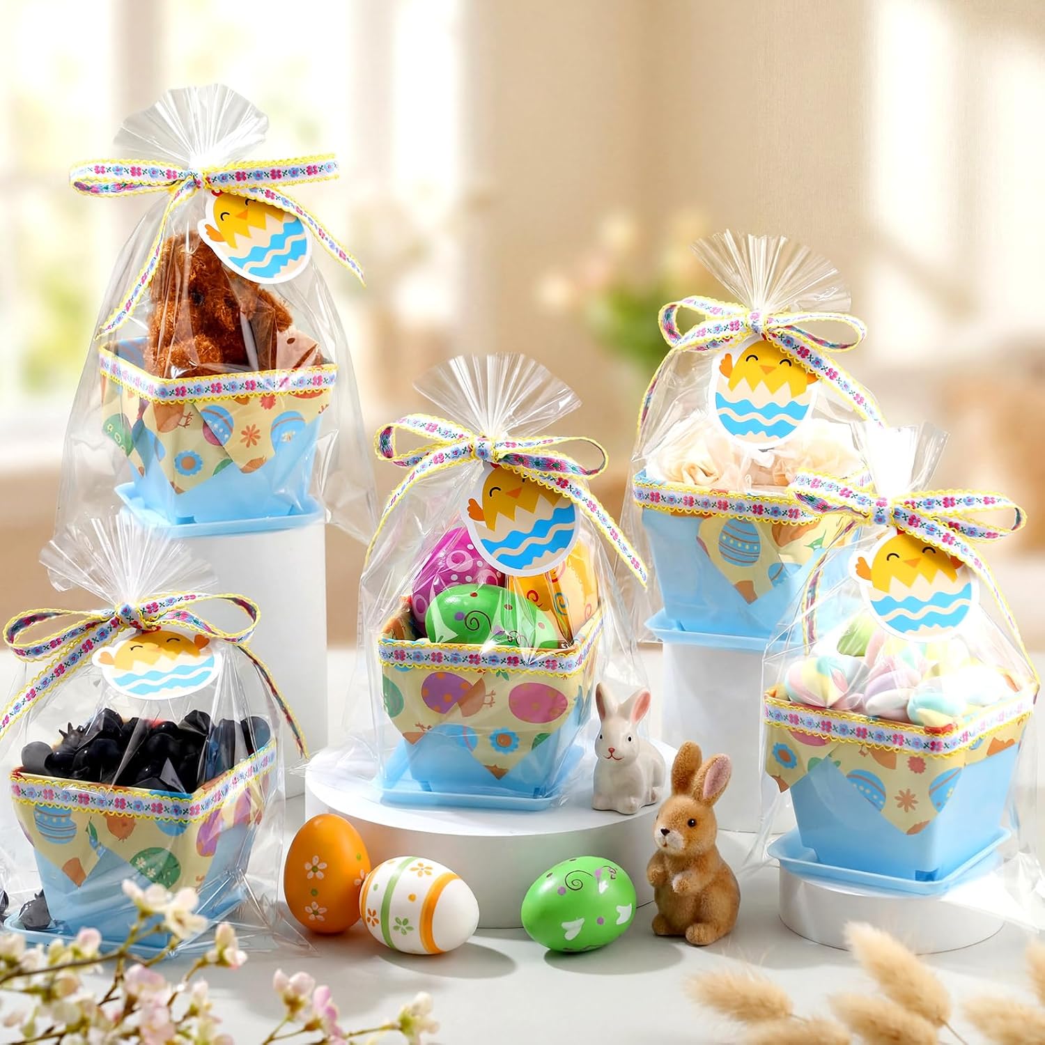 36 Set DIY Mini Easter Basket Stuffers Gift Baskets Empty Bulk Small Plastic Treat Boxes 4 Inch for Candy Snack
