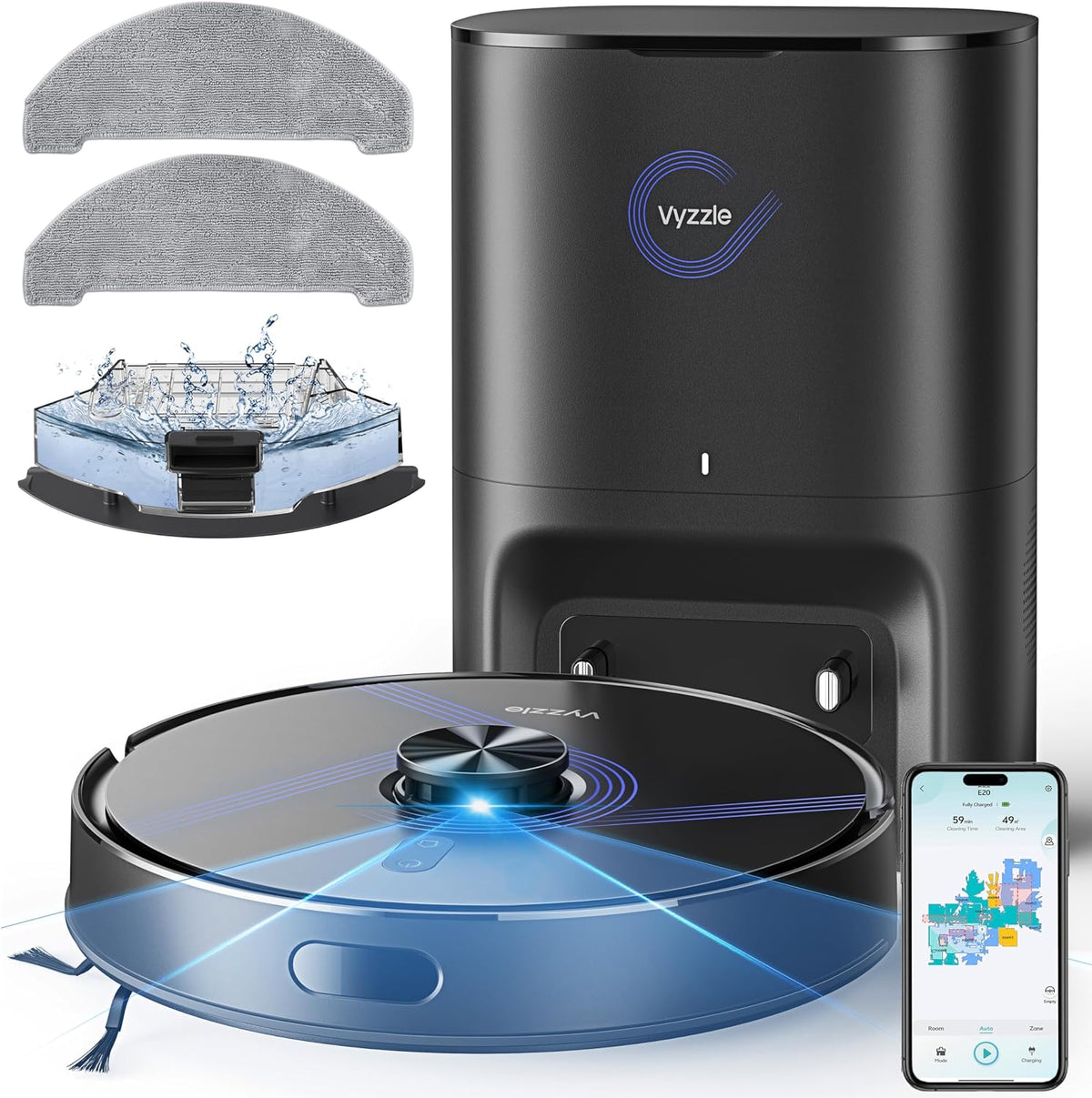 Robot Vacuum and Mop, 8000Pa for Pet Hair, Carpet, Hard Floors, E20 | 60 Days Self-Emptying, Lidar Navigation, Smart