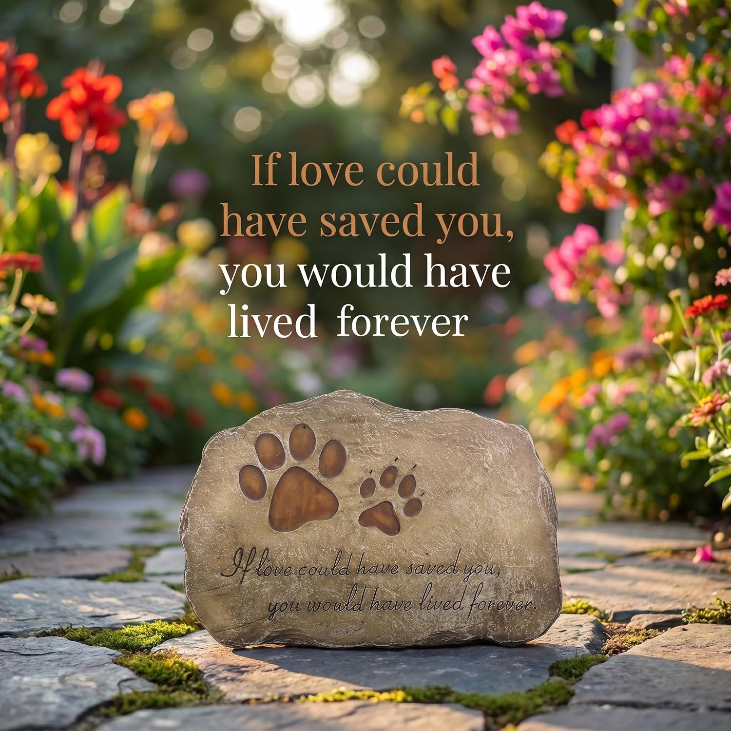 Paw Prints Dog Pet Memorial Stones, Pet Garden Stone Grave Marker for Dog or Cat, Hand-Painted Pet Memorial Gift Loss