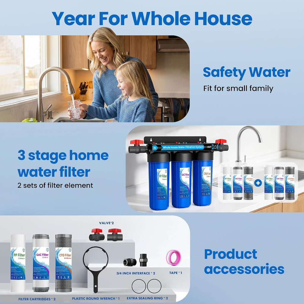 Whole House Water Filter System, Extra 2 Sets Filter,0.5Micron Filtration