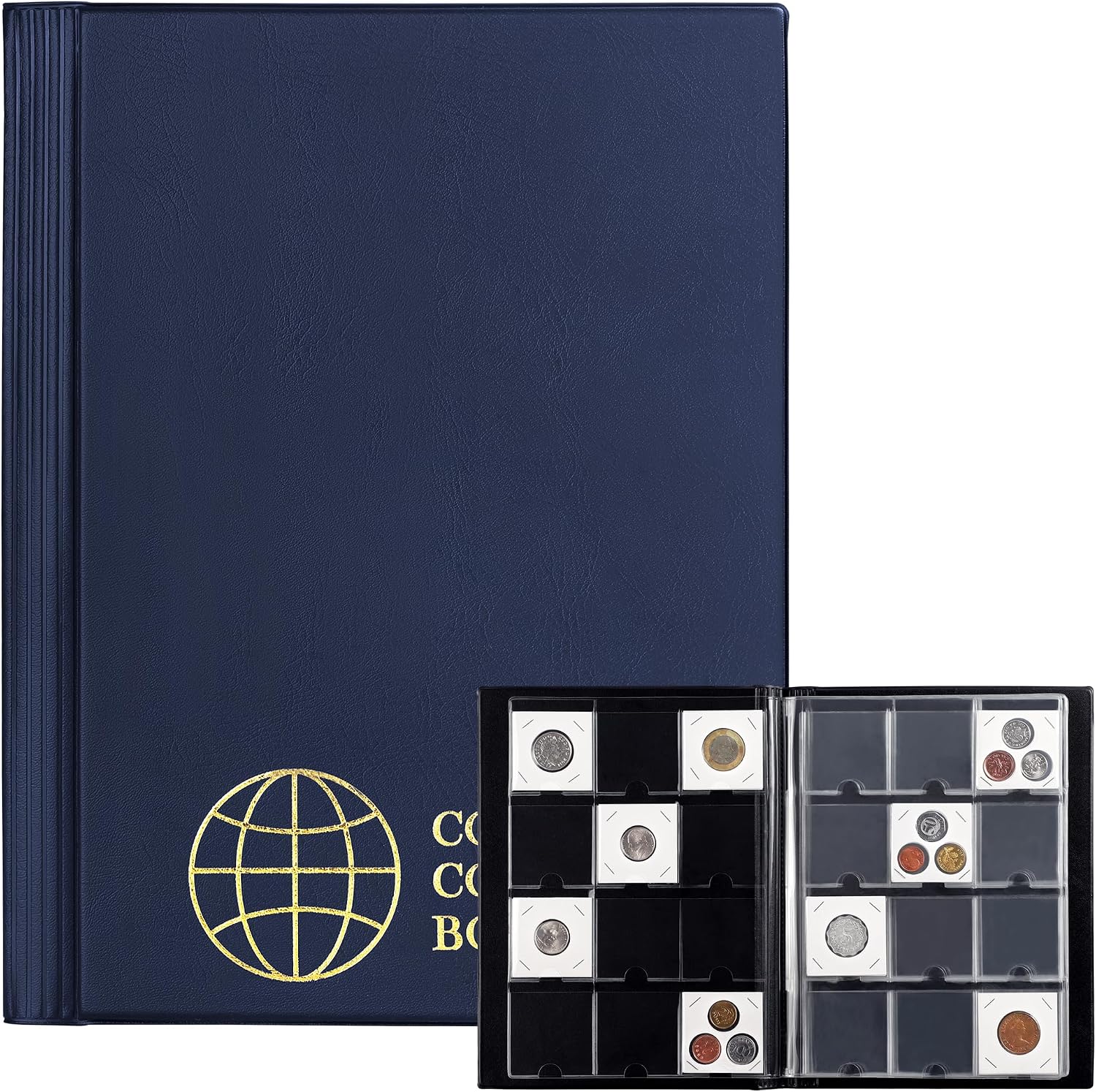 120 Pockets Coin Album for Coin Flips 2x2in 10 Pages 12 Pockets/Page Blue | Uncle Paul Coin Collection Book 50x50mm