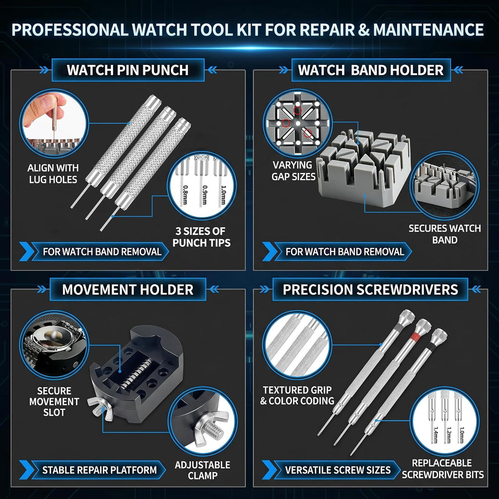 Watch Repair Kit, 151 PCS Professional Watch Battery Replacement Tool Kit, Watch Strap Bracelet Removal Tool with