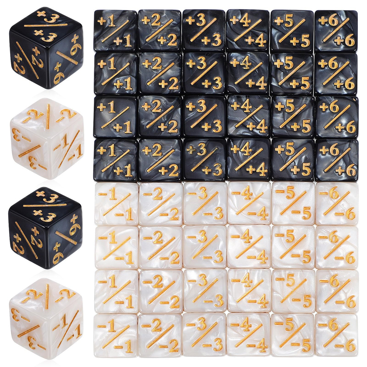 48Pcs +1/-1 Token Dice Counter, 0.63in D6 Minus and Plus Dice Set
