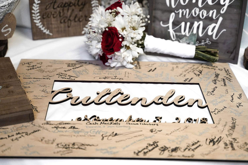 Personalized Wedding Guest Book Alternative - Unique Wedding Sign in Book with Custom Cut Last Name for Wedding