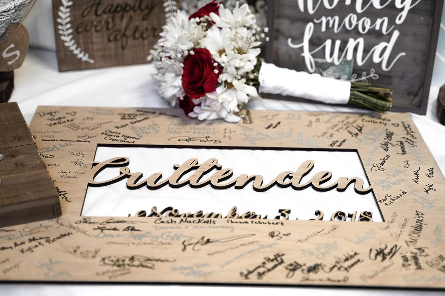 Personalized Wedding Guest Book Alternative - Unique Wedding Sign in Book with Custom Cut Last Name for Wedding