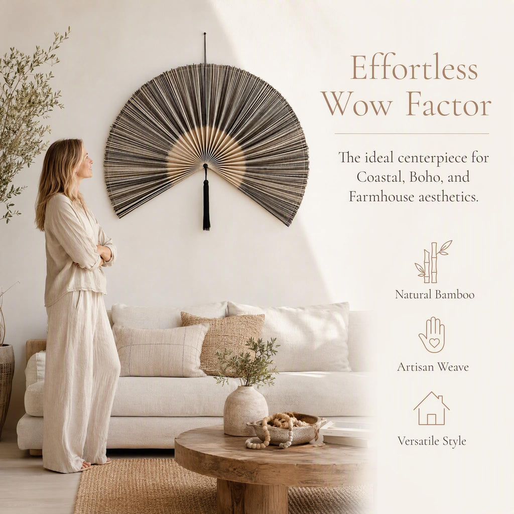 Fan Wall Decor，Large Bamboo Wall Fan For Over Bed Hanging Headboard (A)