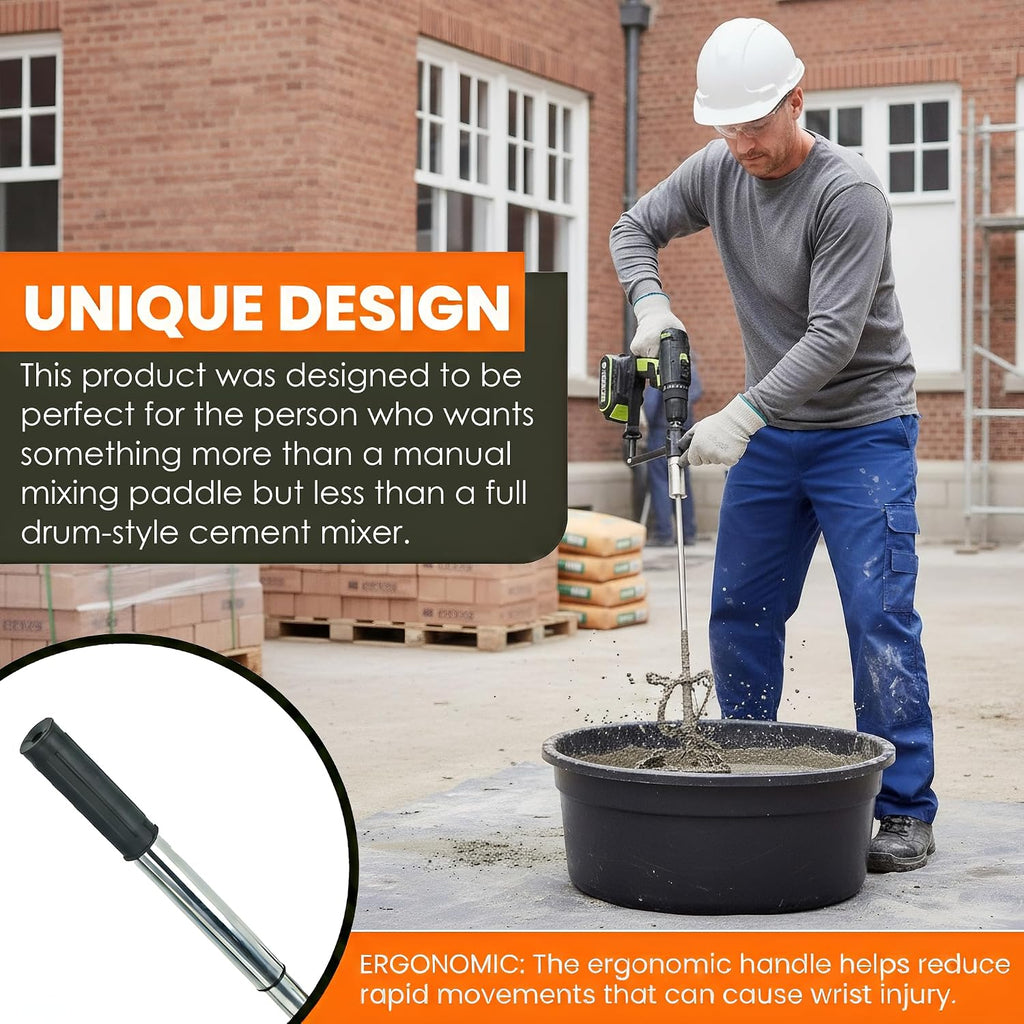 Cement & Concrete Mixer Drill Attachment - Heavy Duty Steel Mixing Paddle for Mortar, Grout, and Stucco - Spiral