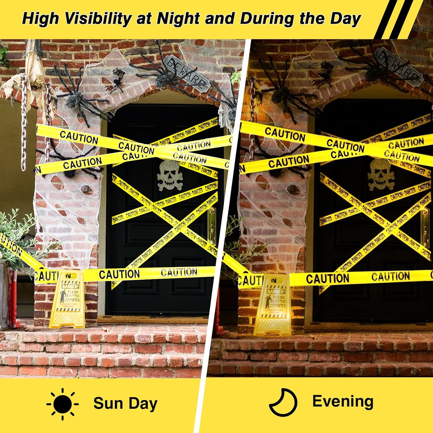 1 Roll Premium Yellow Caution Tape, 3 Inch x 1000FT Halloween Decor | Bright Hazard Tape with Bold Black Text, Danger