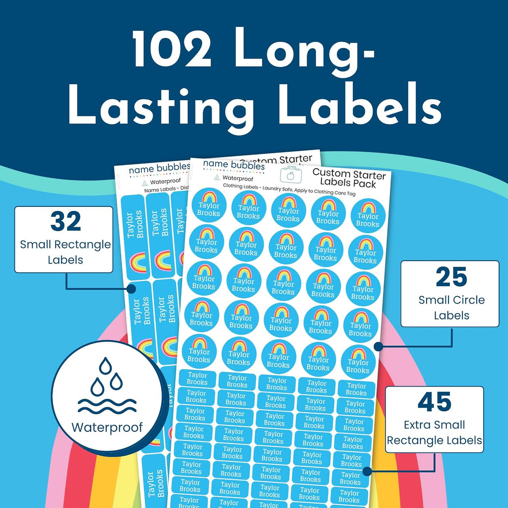 Kids Custom Name Labels for Daycare, School, Camp (102 Labels) - Personalized Waterproof Name Stickers for Clothes