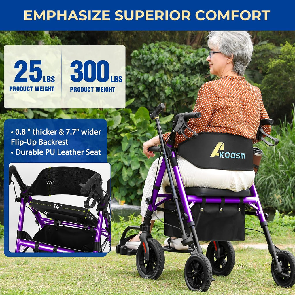 Foldable Rollator Walker for Seniors with Seat, Lightweight 2 in 1 Rolling Walkers Wheelchair Combo for Adult