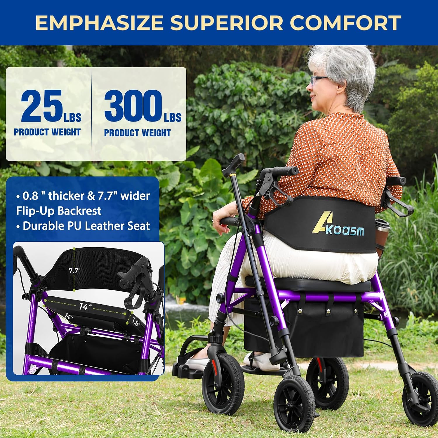 Foldable Rollator Walker for Seniors with Seat, Lightweight 2 in 1 Rolling Walkers Wheelchair Combo for Adult