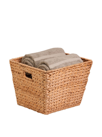 Natural Water Hyacinth Tall Storage Basket with Built-In Handles, 15.75 x 14.5 x 12 in, Handwoven Eco-Friendly Bin