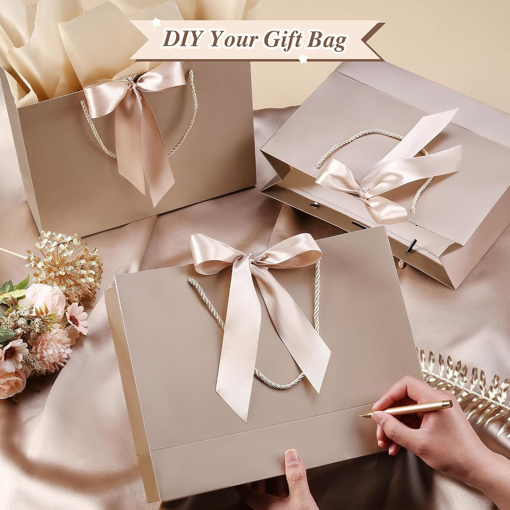 12.6" Medium Size Gift Bags, 4 PCS Gift Bags with 8 Tissue Paper 4 Greeting Cards, Elegant Bag with Handles for