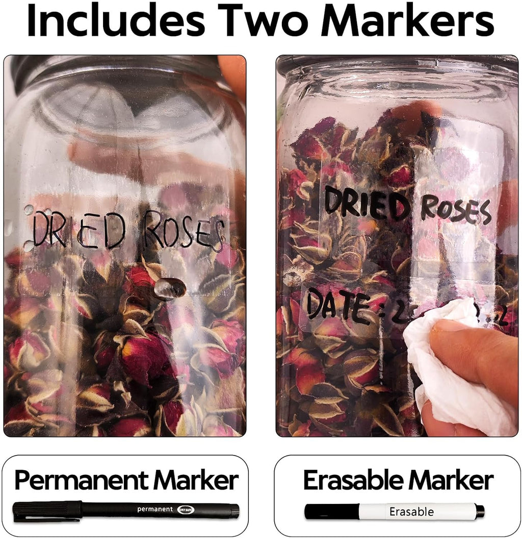 170Pcs Clear Removable Labels for Jars with 2 Liquid Chalk Marker