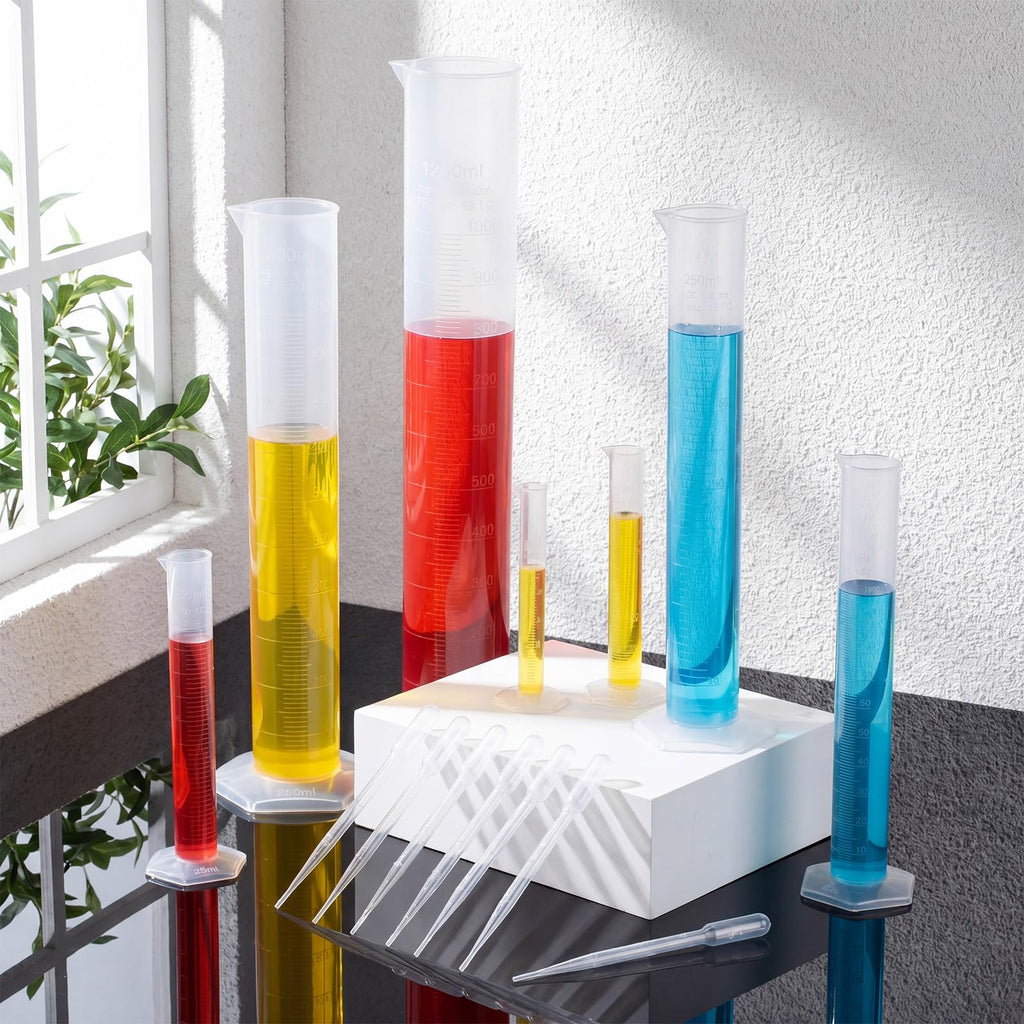 29 Pcs Plastic Graduated Cylinder 10-1000ml with Droppers Brush