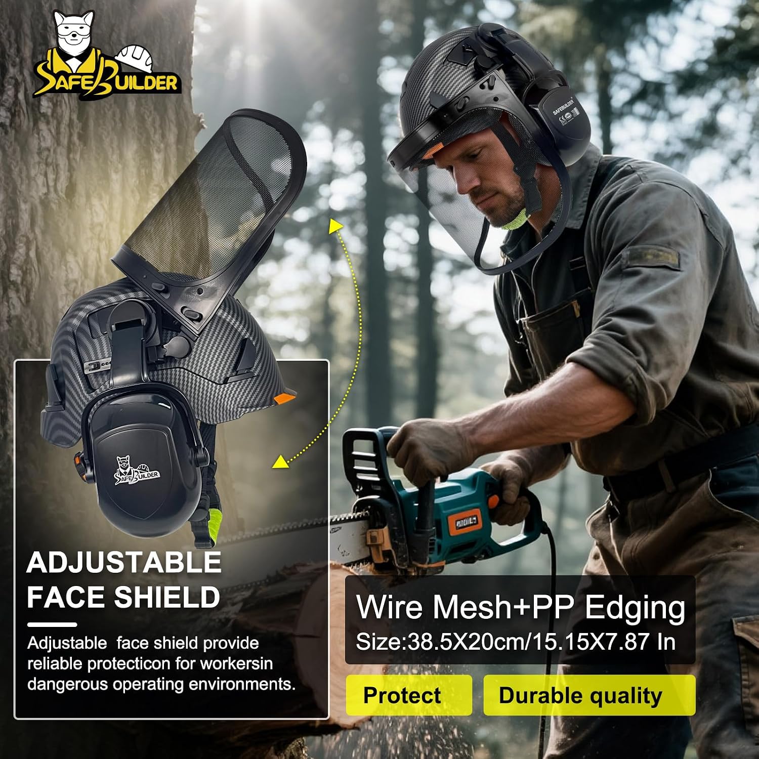 CR99 Forestry Safety Helmet Class C Hard Hats 3 In1 Chainsaw Arborist Helmet with Mesh Face Shield Ear Muffs Hearing