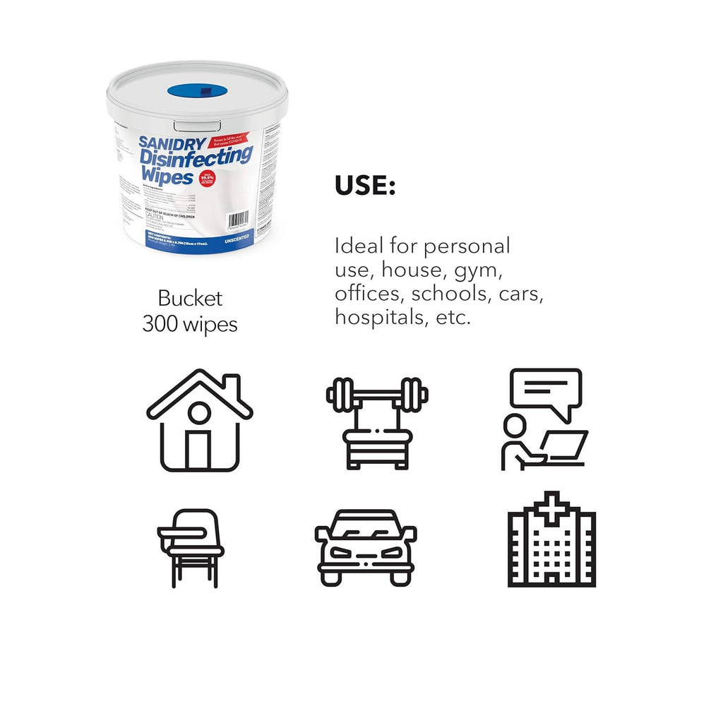 SaniDry Disinfecting Wipes, 300 Count, EPA Approved, Unscented, White, Nonabrasive, Multi-Surface Cleaning Wipes