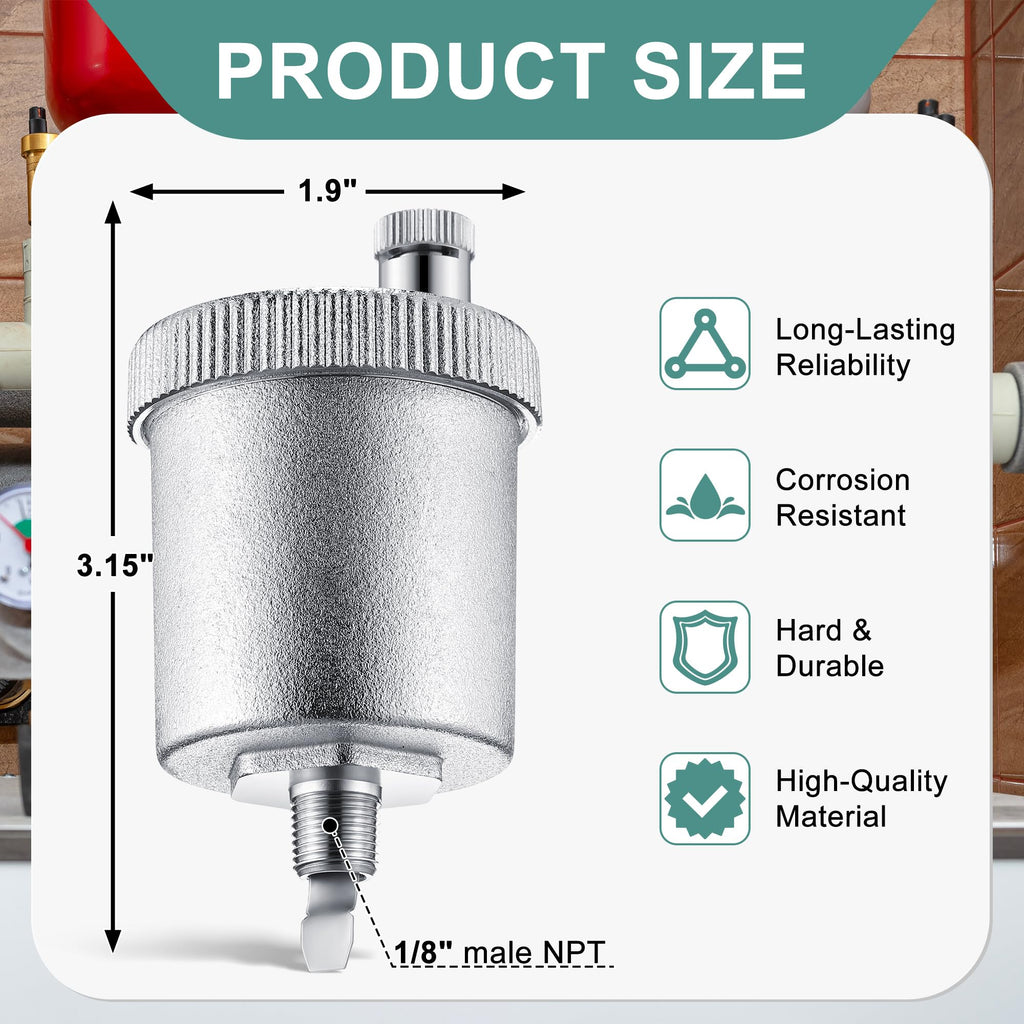 Saillong 2 Pack 1/8" Automatic Air Vent Valve, Brass with Nickel Plated
