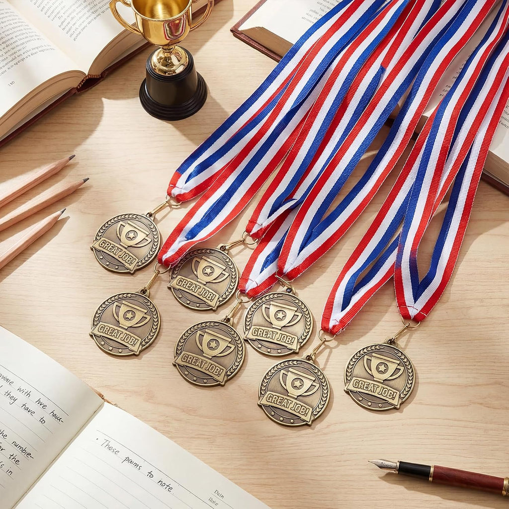 20 Pcs 2'' Gold Medals for Awards Bulk Gold Winner Medals with Neck Ribbons Metal Trophy Award Prize Gift for School