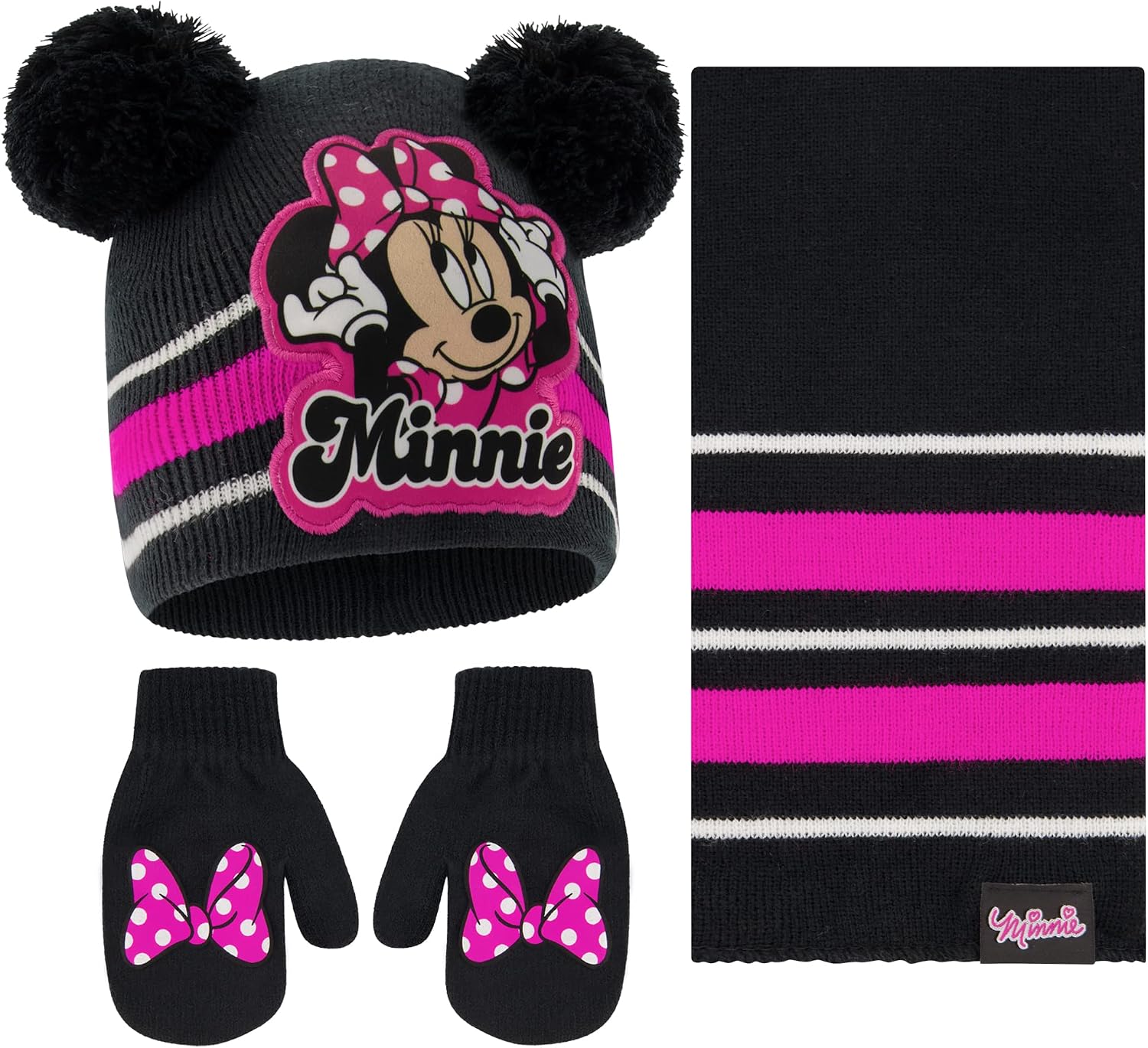 Girls Toddler Winter Hat, Scarf & Mittens Set 2-4 Or Minnie Mouse Hat, Scarves & Kids Gloves Sets 4-7