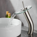 Waterfall Bathroom Faucet Glass Single Handle Solid Brass Basin Lavatory Vessel Sink Vanity Faucet,Tall,Brushed Nickel