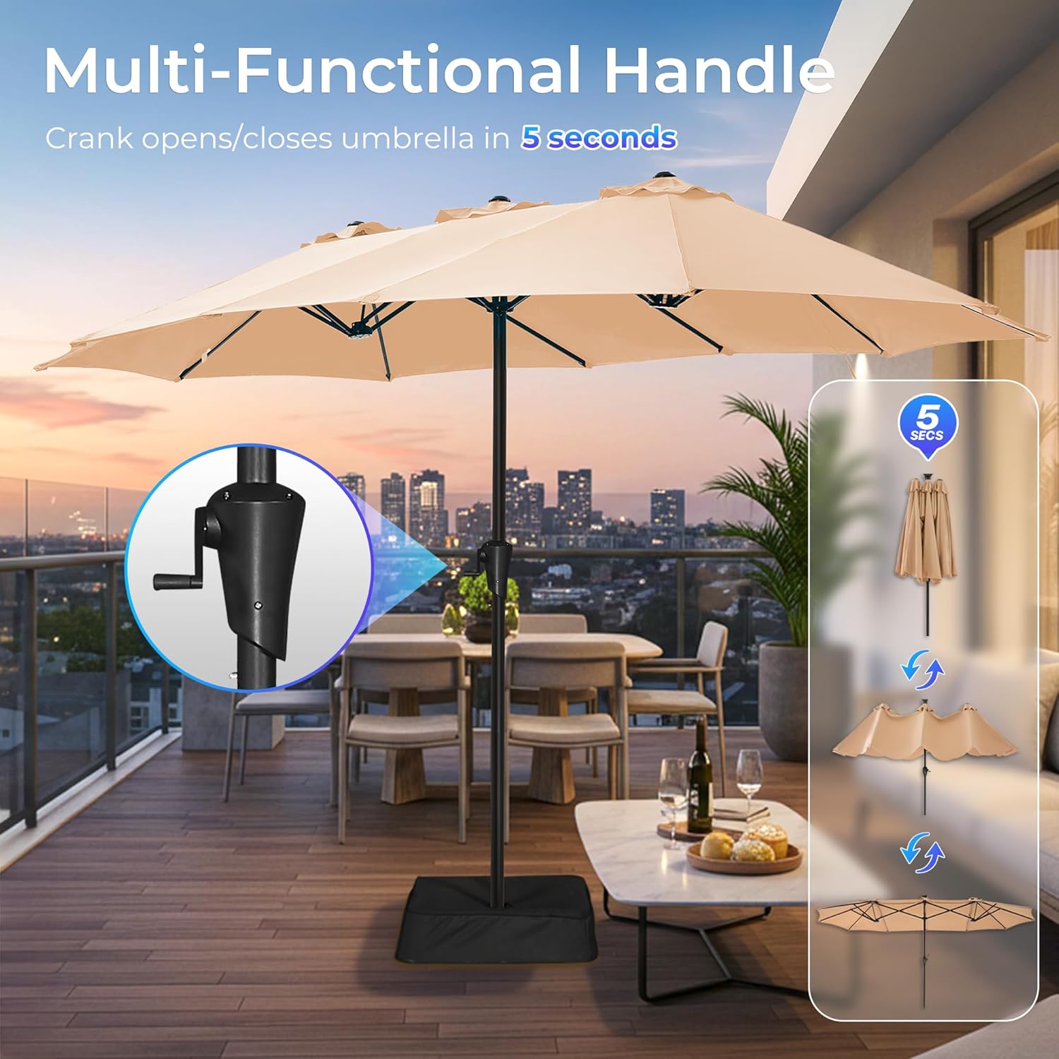 13FT Outdoor Patio Umbrella with Base Included, Double Sided Pool Umbrellas with Fade Resistant Canopy, Large Table