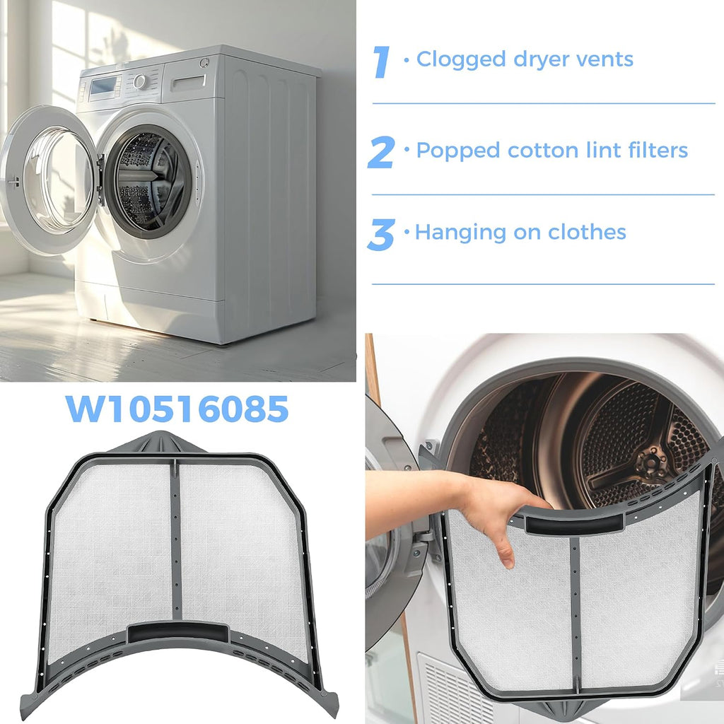Upgraded W10516085 Dryer Lint Filter W11758174 For Whirlpool Dryer Lint Trap Filter Screen Replaces W10211906 W10370972 WPW10516085 3188345 AP6022545 PS11755878 EAP11755878 by Romalon