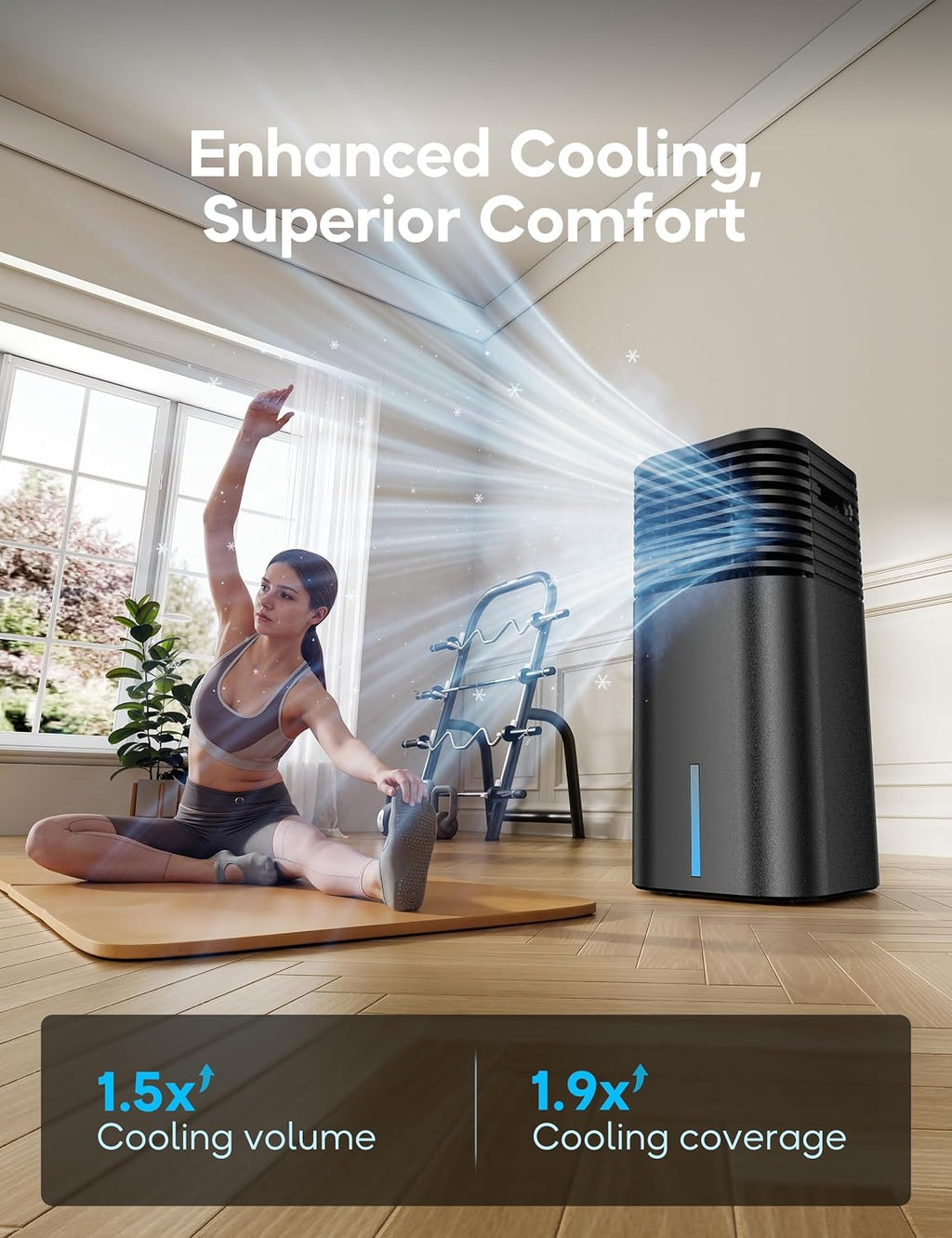 Windowless Portable Air Conditioner, 24.3" Small Evaporative Air Cooler for Room No Window, 3-Speed Settings, 4