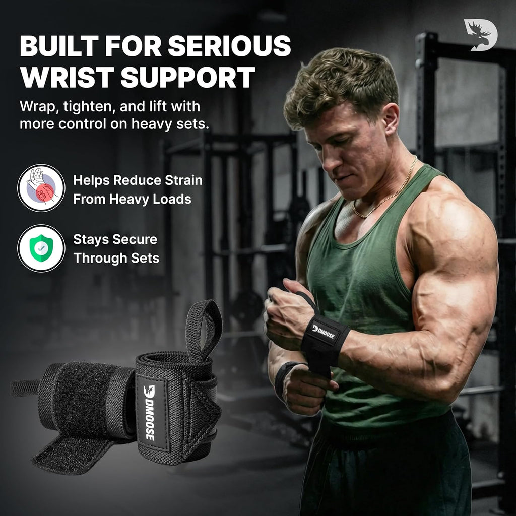 Wrist Wraps for Weightlifting 18" - Heavy Duty Gym Wrap with Hand Thumb Loop for Support & Pain Relief, USPA Approved