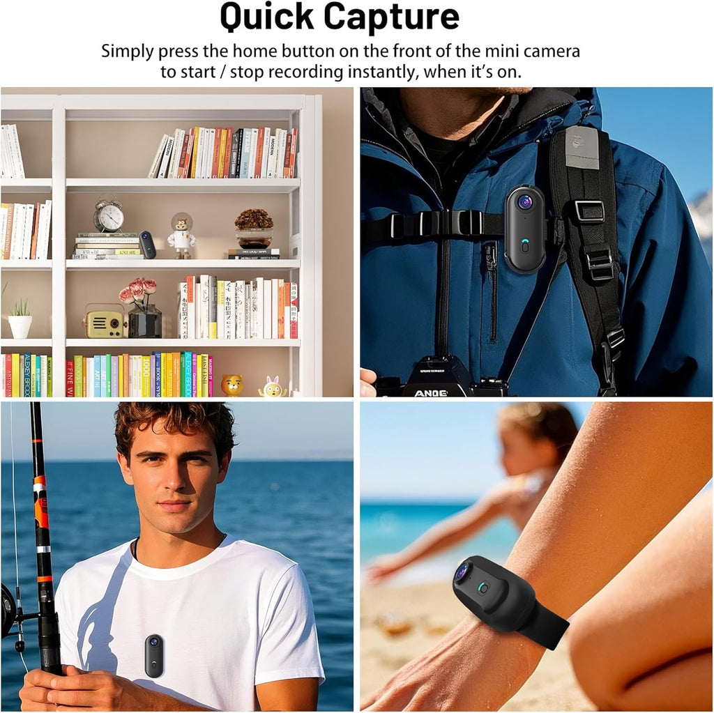 4K Mini WiFi Action Camera 32GB Thumb POV Portable Body Cam Wearable Video Recorder with IPX7 Waterproof Underwater