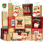 Christmas Gift Paper Bags Assorted Sizes, 24 Pack Holiday Paper Bags with Handles, 12 Assorted Designs in 4 Sizes –