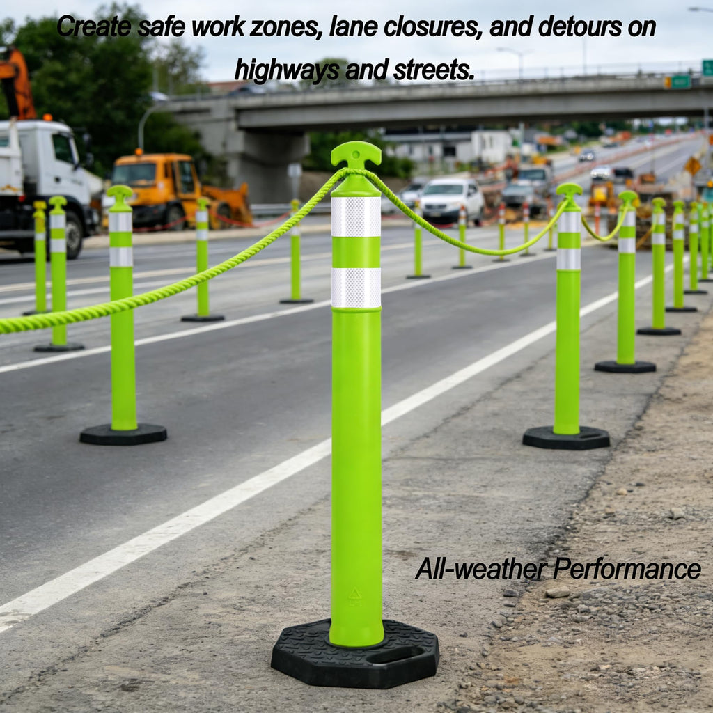 6 Pack 42" Traffic Delineator Post Cones with Rubber Base