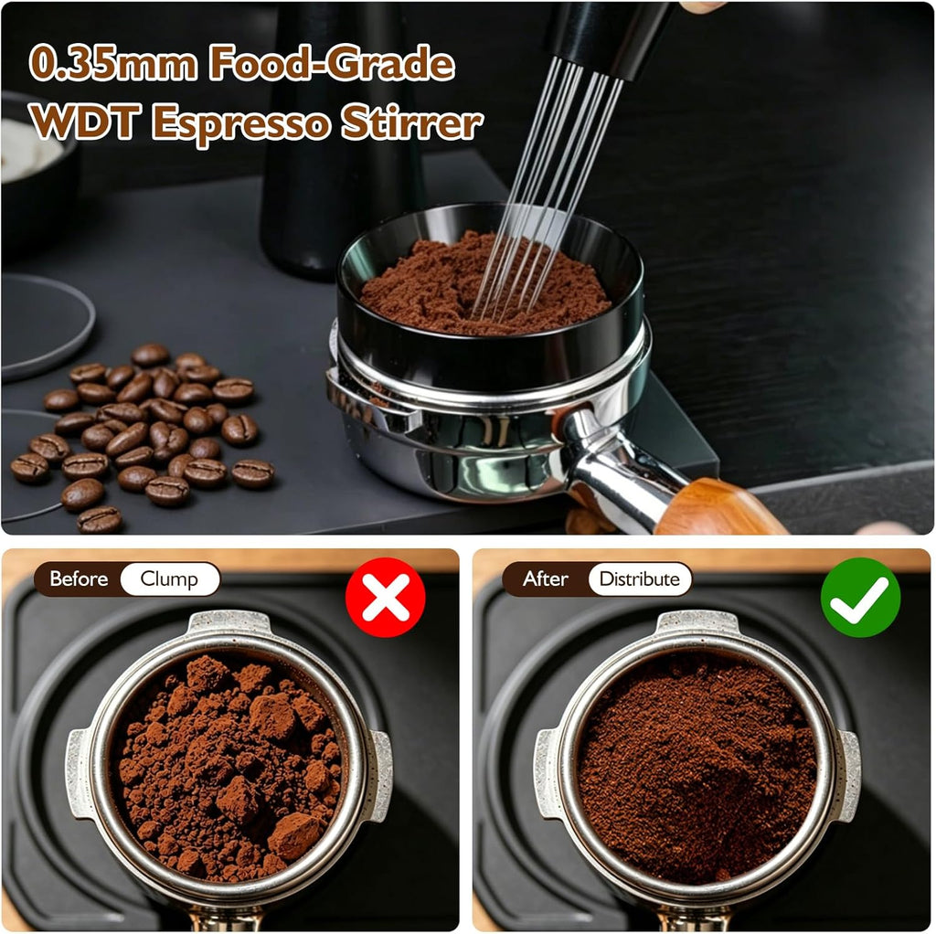 54mm Espresso Accessories Kit, 7Pcs Coffee Tamper Set with Wooden Tamping Station, Tamper, WDT Tool, Distributor