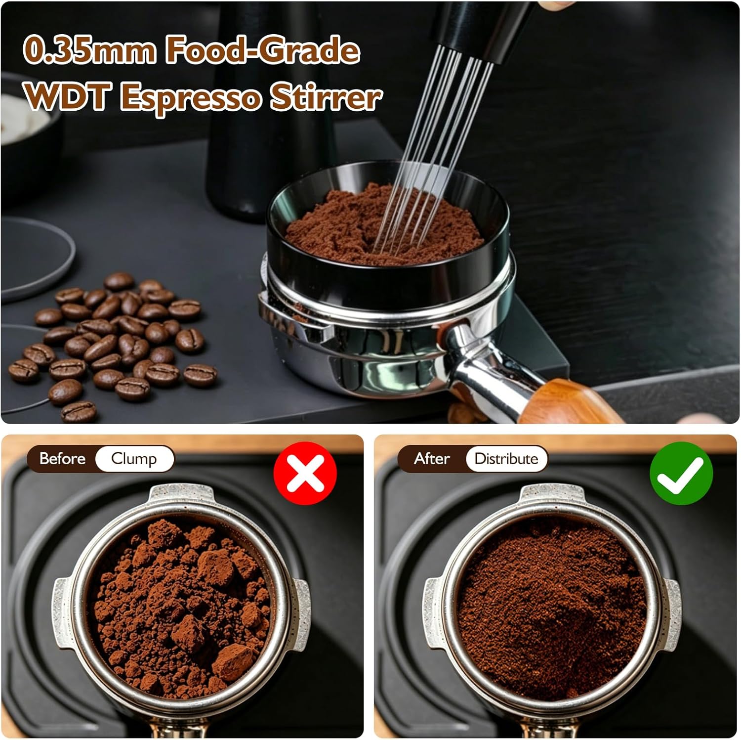 54mm Espresso Accessories Kit, 7Pcs Coffee Tamper Set with Wooden Tamping Station, Tamper, WDT Tool, Distributor