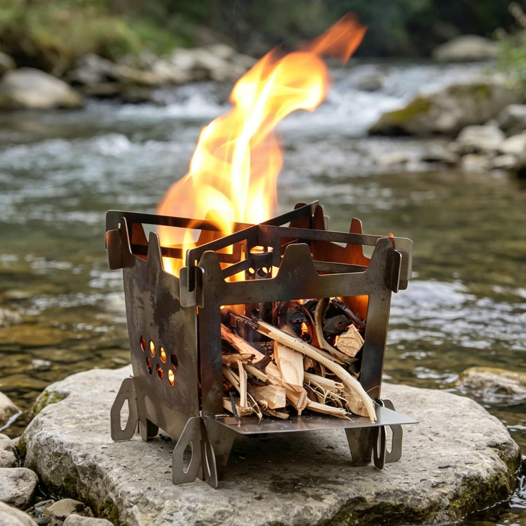 Wood Burning Camping Rocket Stove, Portable Backpacking Stainless Steel Wood Stove Camping Gear Accessories for