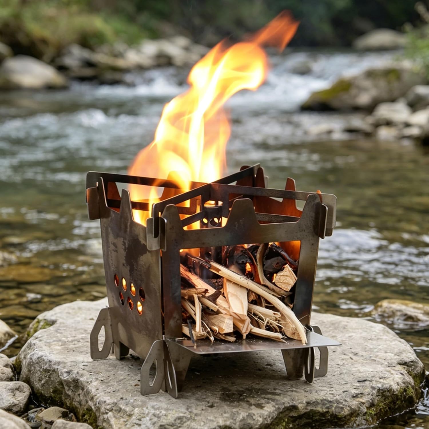 Wood Burning Camping Rocket Stove, Portable Backpacking Stainless Steel Wood Stove Camping Gear Accessories for