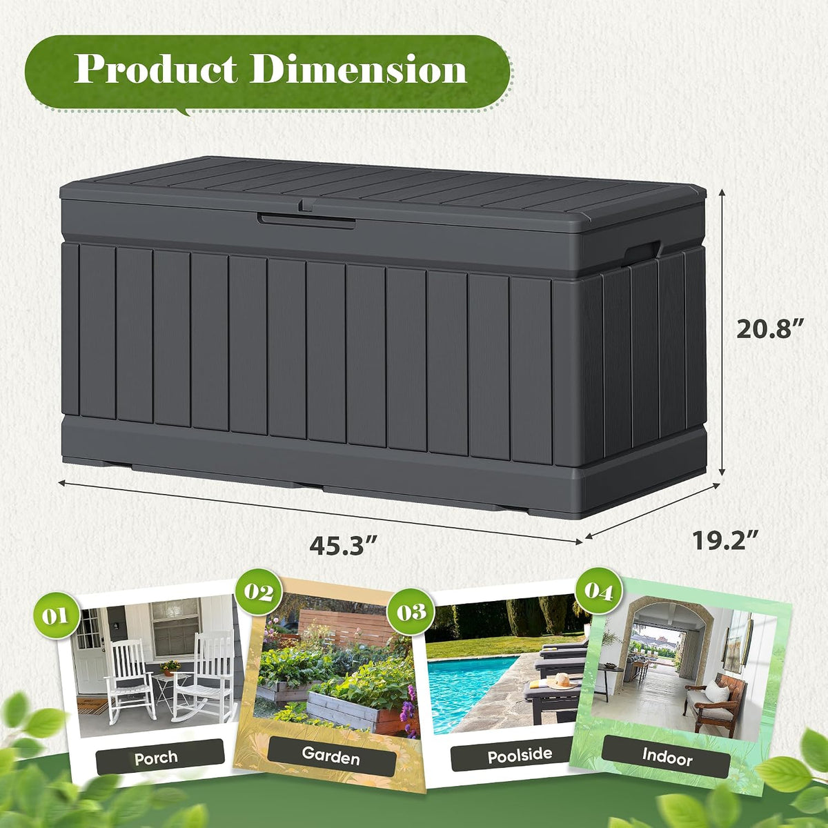 Outdoor Storage Box 80 Gallon Resin Waterproof Deck Box | Delivery Box with Wood Texture Large Storage Bin for Patio