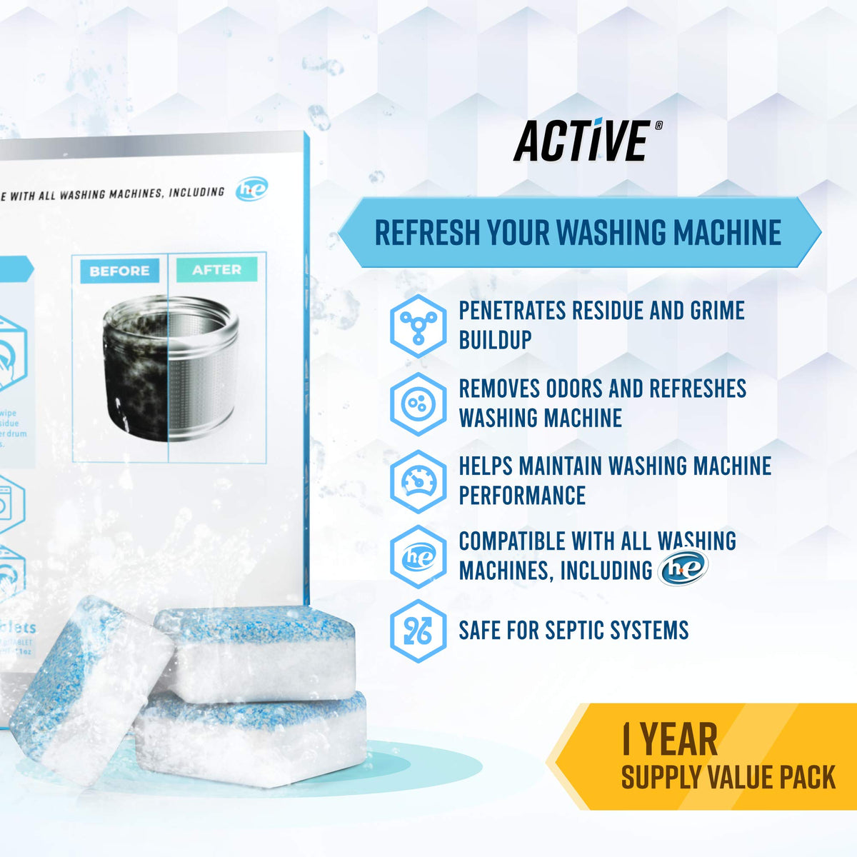 Washing Machine And Dishwasher Cleaning Tablets Bundle - Includes 12 Month Supply Dishwasher Cleaner Deodorizer &