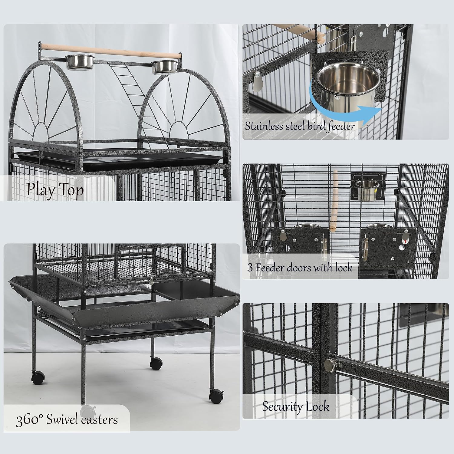 69-inch Large Bird Cage with Stand, Flight Cages for Parakeets & Play Top & Birdcage Cover for African Grey Quaker