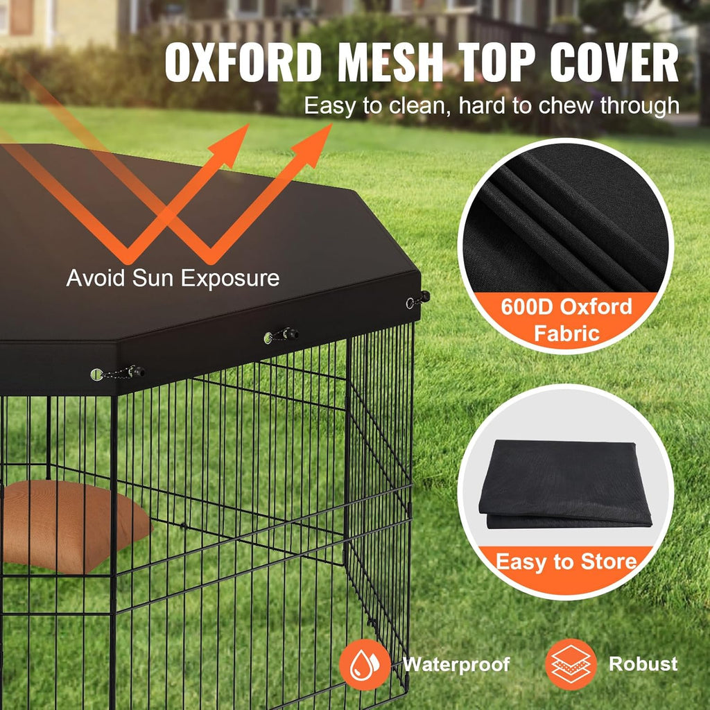 Foldable Metal Dog Exercise Pen, Pet Puppy Playpen Yard Fence with Top Cover & Door, Indoor Outdoor 8 Panels 24" W x