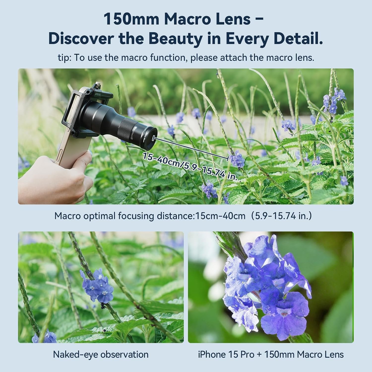2-in-1 Telephoto Lens & 150mm Macro Lens for | 6X Telephoto and Macro Lens Kit with Universal Clip | Compatible with