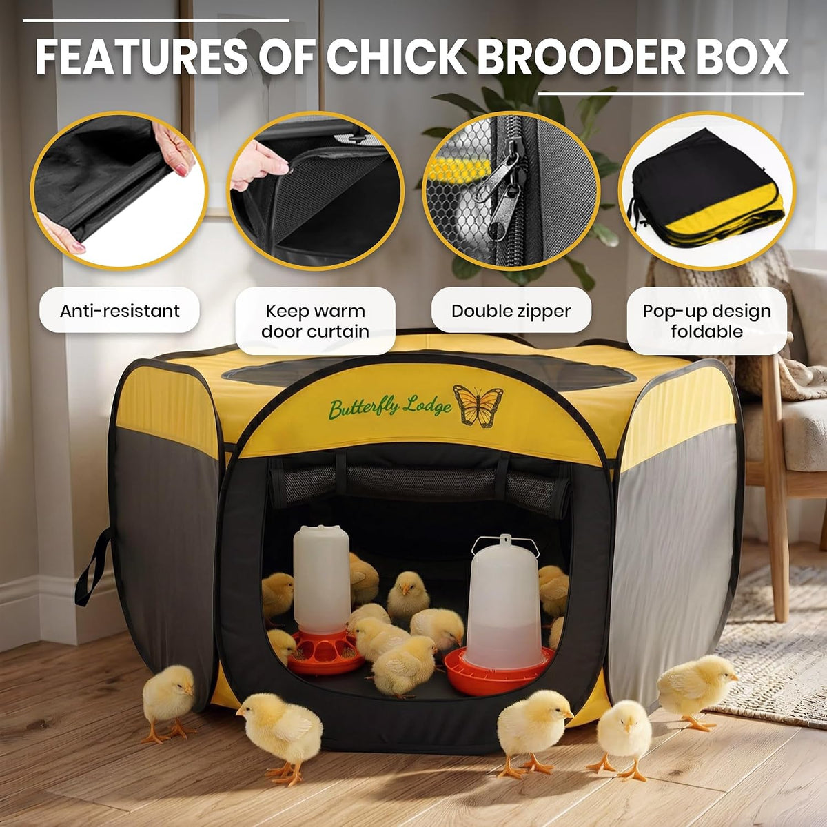 Chicken Brooder Box for Chicks, 6-in-1 Chick Starter Kit, 45" Large Chicken Brooder Pet Tent, Chick Coop for 10-15