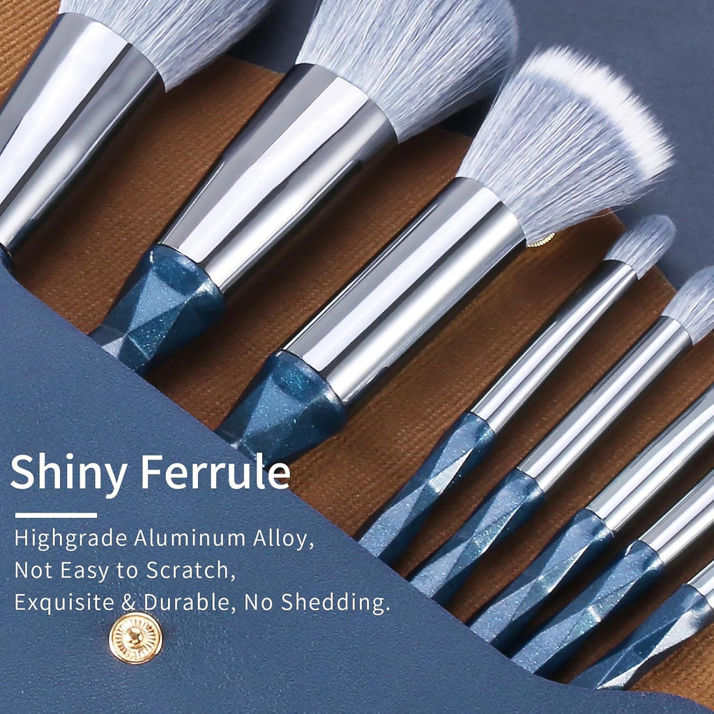 Sapphire Blue Makeup Brush Set Professional, Vegan Makeup Brushes Set, Makeup Brush Set with Case, Glitter Cosmetic