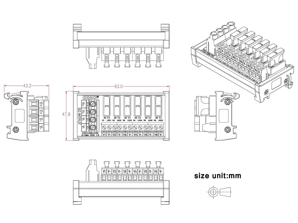 DC Power Fuse Distribution Strip Module (6 Position, DIN Rail Mount)
