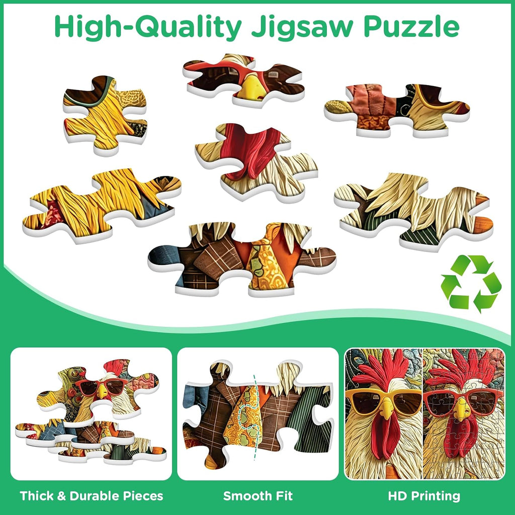 Puzzle for Adult 500 Piece,Fun Chicken Family Puzzle for Adults Seniors,Colorful Rooster Jigsaw Puzzle with Large
