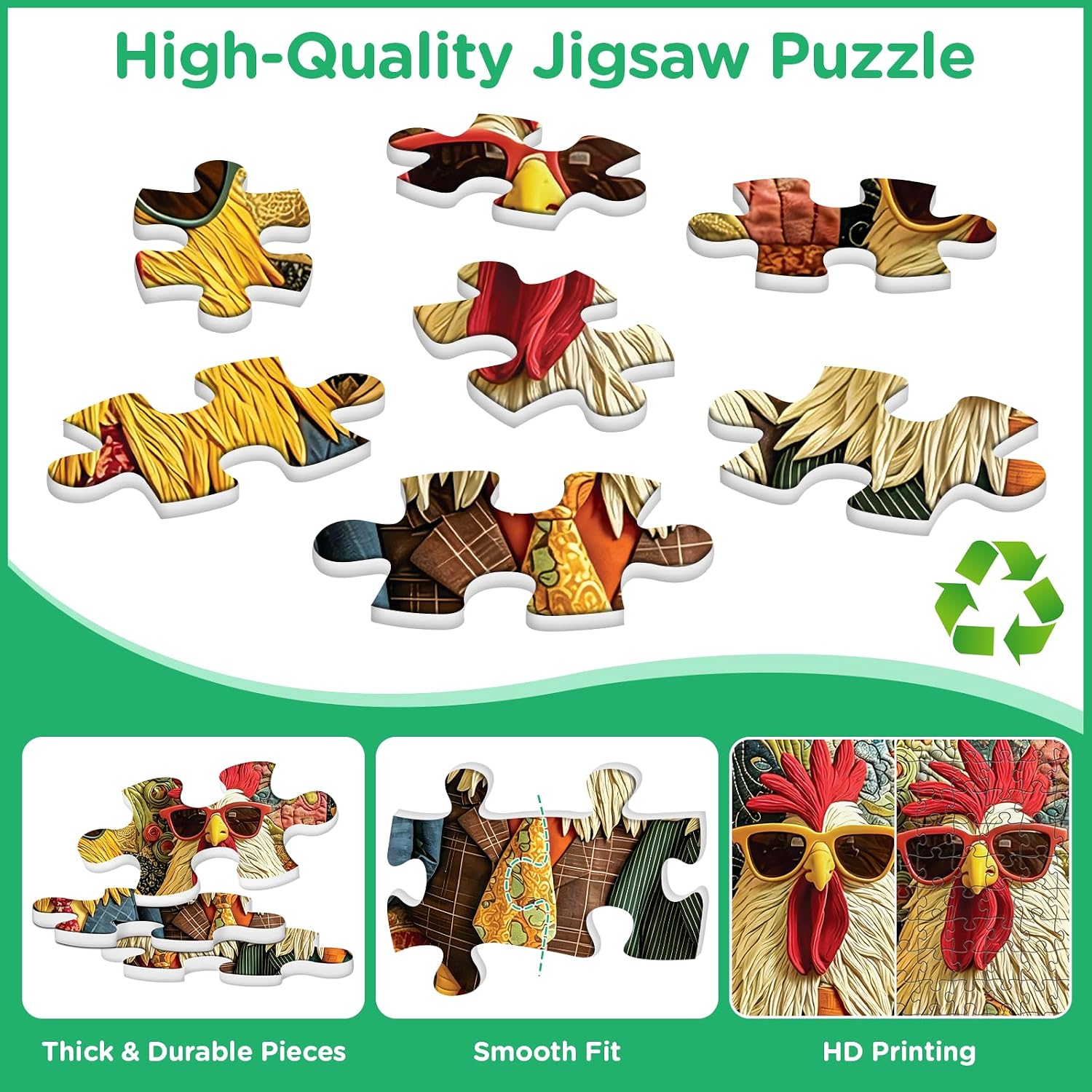 Puzzle for Adult 500 Piece,Fun Chicken Family Puzzle for Adults Seniors,Colorful Rooster Jigsaw Puzzle with Large