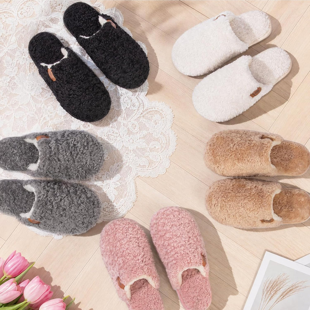Women's Fuzzy Slippers Warm Cozy Memory Foam Indoor House Shoes |