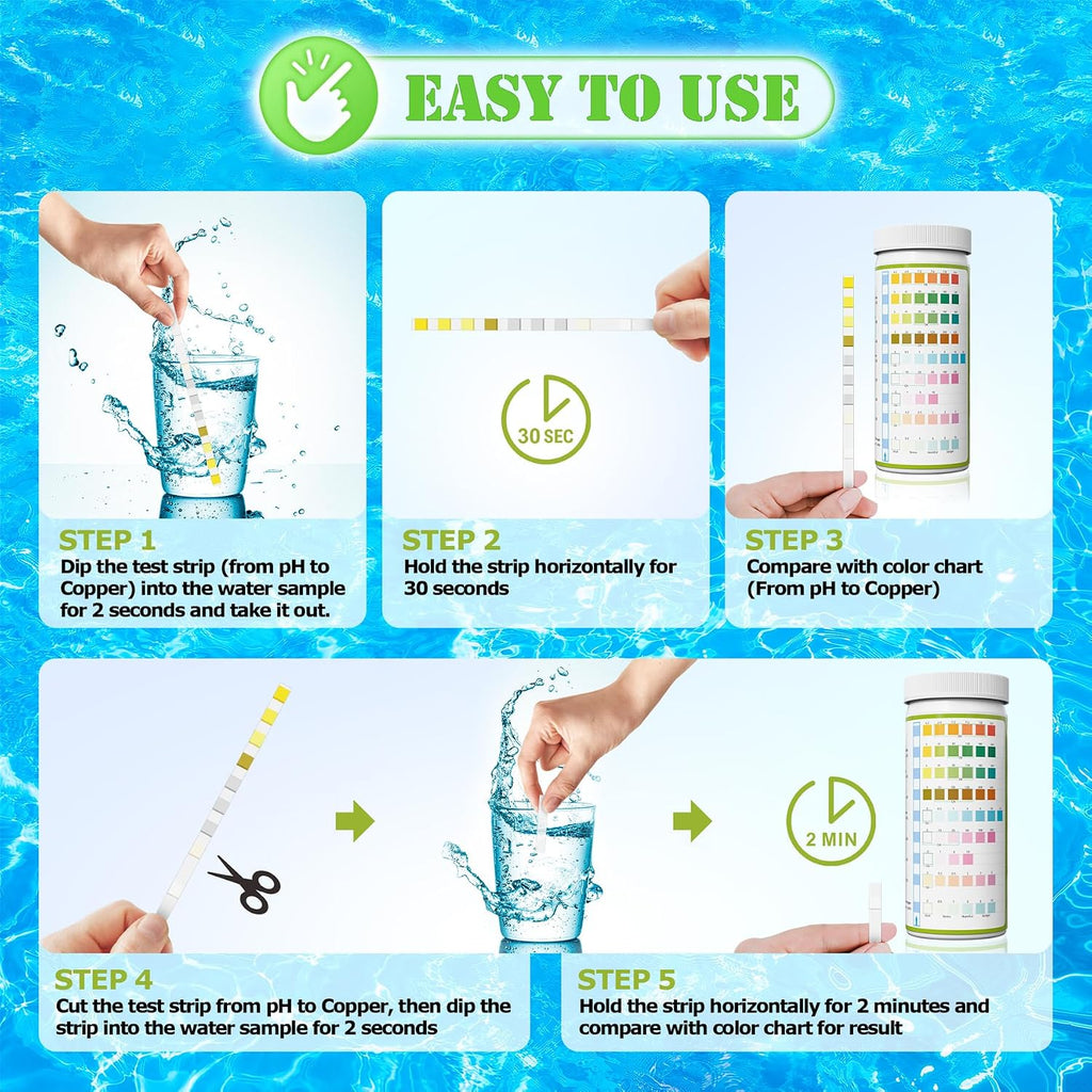 Aquarium Ammonia Test Strips Kit Fish Tank Test Strips (9-Way) | Pond Water Testing Kit for Freshwater Saltwater